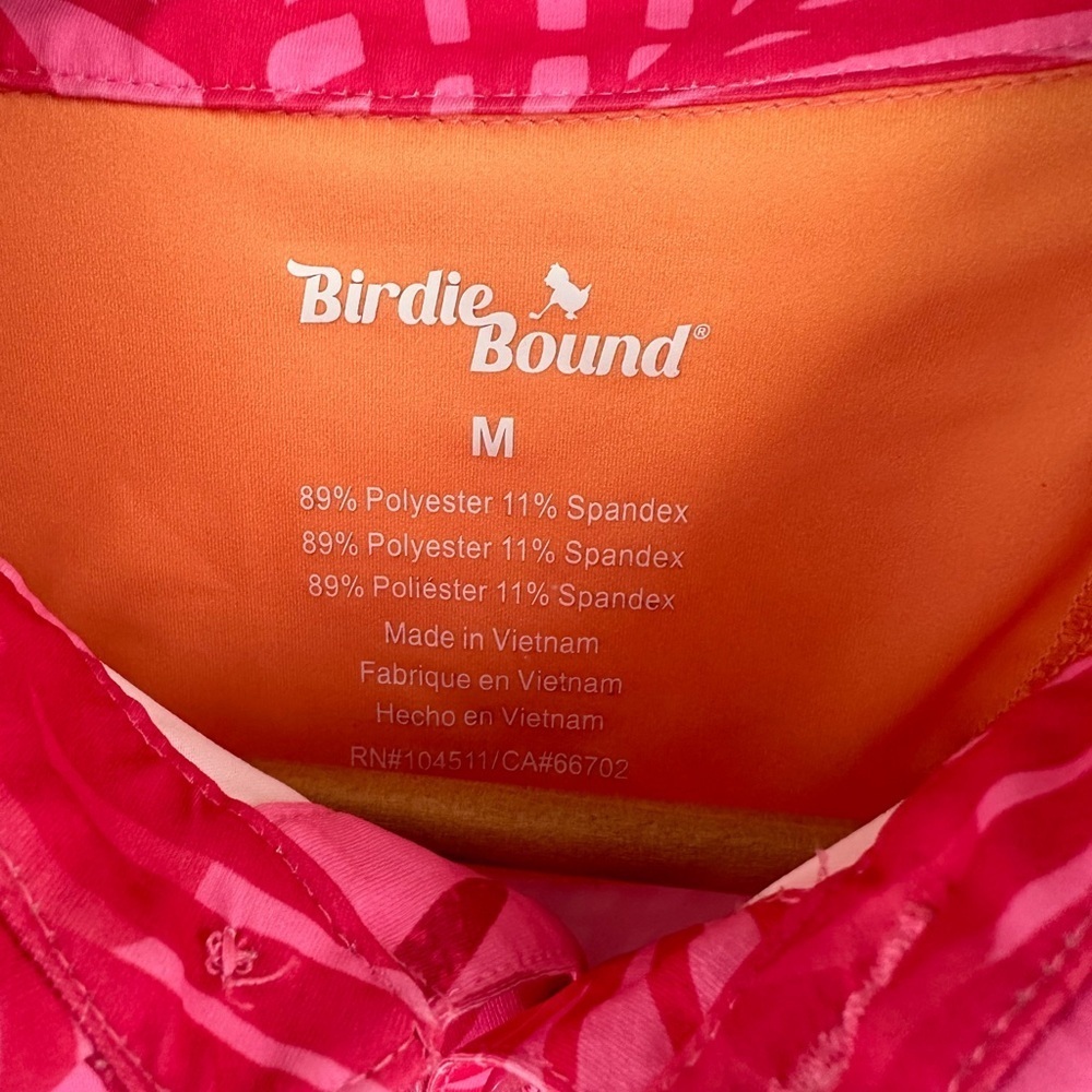 Birdie Bound Polo Shirt Medium Pink Tropical Performance Golf Stretch Casual‎ - Picture 3 of 7